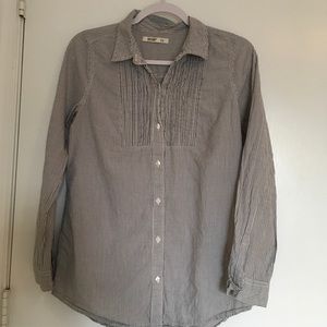 Gray and white striped button down.